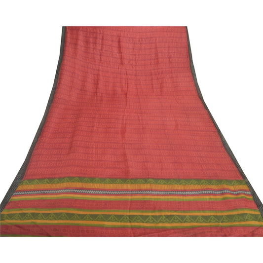 Sanskriti Vintage Heavy Sarees Pure Woolen Brick Red Sustainable Fabric Printed Woven Sari