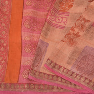 Sanskriti Vintage Pink Sarees 100% Pure Woolen Printed Zari Border Sari /Fabric