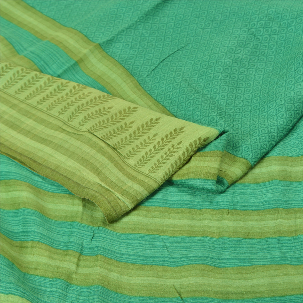 Sanskriti Vintage Green Indian Sarees Pure Woolen Fabric Printed Woven Sari