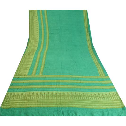 Sanskriti Vintage Green Indian Sarees Pure Woolen Sustainable Fabric Printed Woven Sari