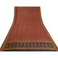 Sanskriti Vintage Black/Dark Red Sarees Pure Woolen Fabric Block Printed Sari