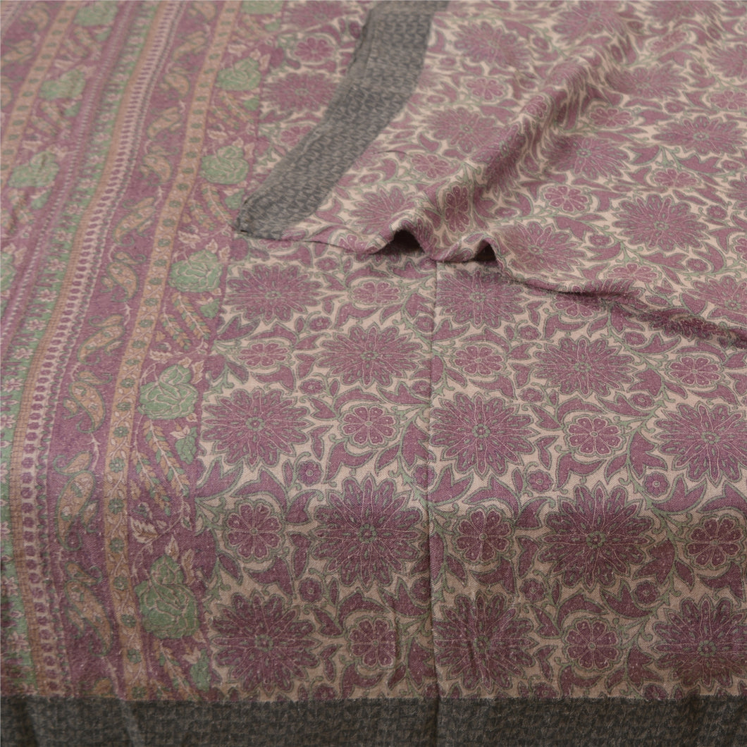 Sanskriti Vintage Purple Sarees 100% Pure Woolen Fabric Printed Woven Soft Sari