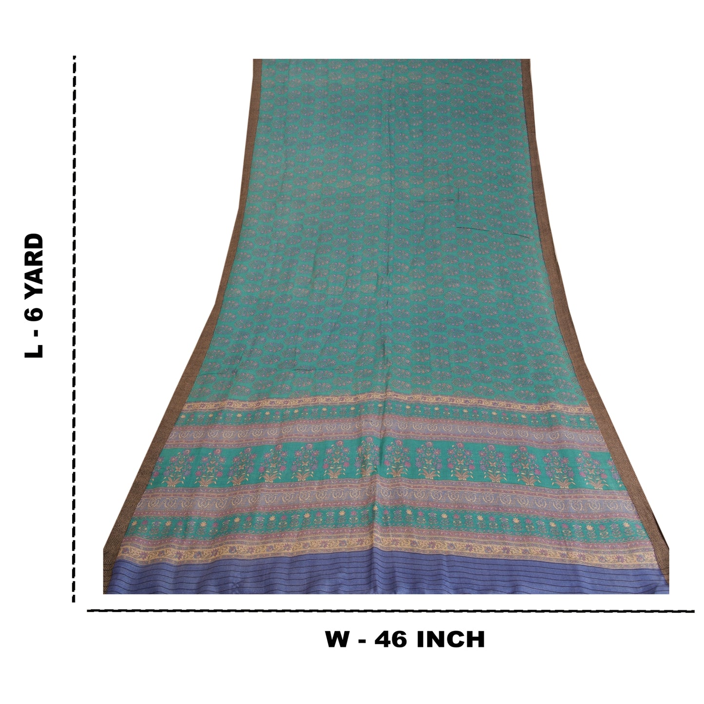Sanskriti Vintage Green/Blue Sarees Pure Woolen Sustainable Fabric Printed Woven Soft Sari
