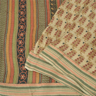 Sanskriti Vintage Ivory/Black Sarees 100% Pure Woolen Fabric Printed Woven Sari
