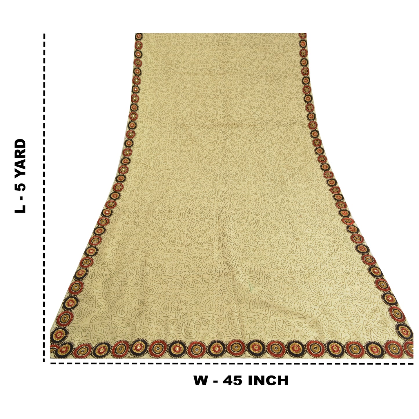 Sanskriti Vintage Ivory Sarees 100% Pure Woolen Sustainable Fabric Embroidered Printed Sari