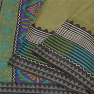 Sanskriti Vintage Blue/Green Sarees 100% Pure Woolen Fabric Printed Woven Sari