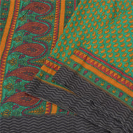 Sanskriti Vintage Green Indian Sarees 100% Pure Woolen Fabric Printed Woven Sari