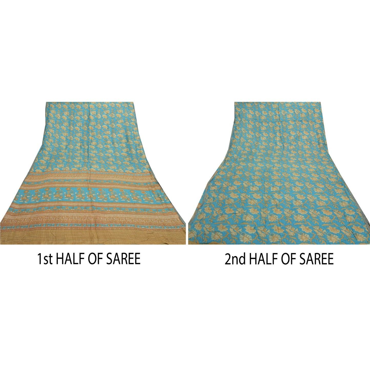 Sanskriti Vintage Heavy Sarees Pure Woolen Blue Sustainable Fabric Printed & Woven Sari