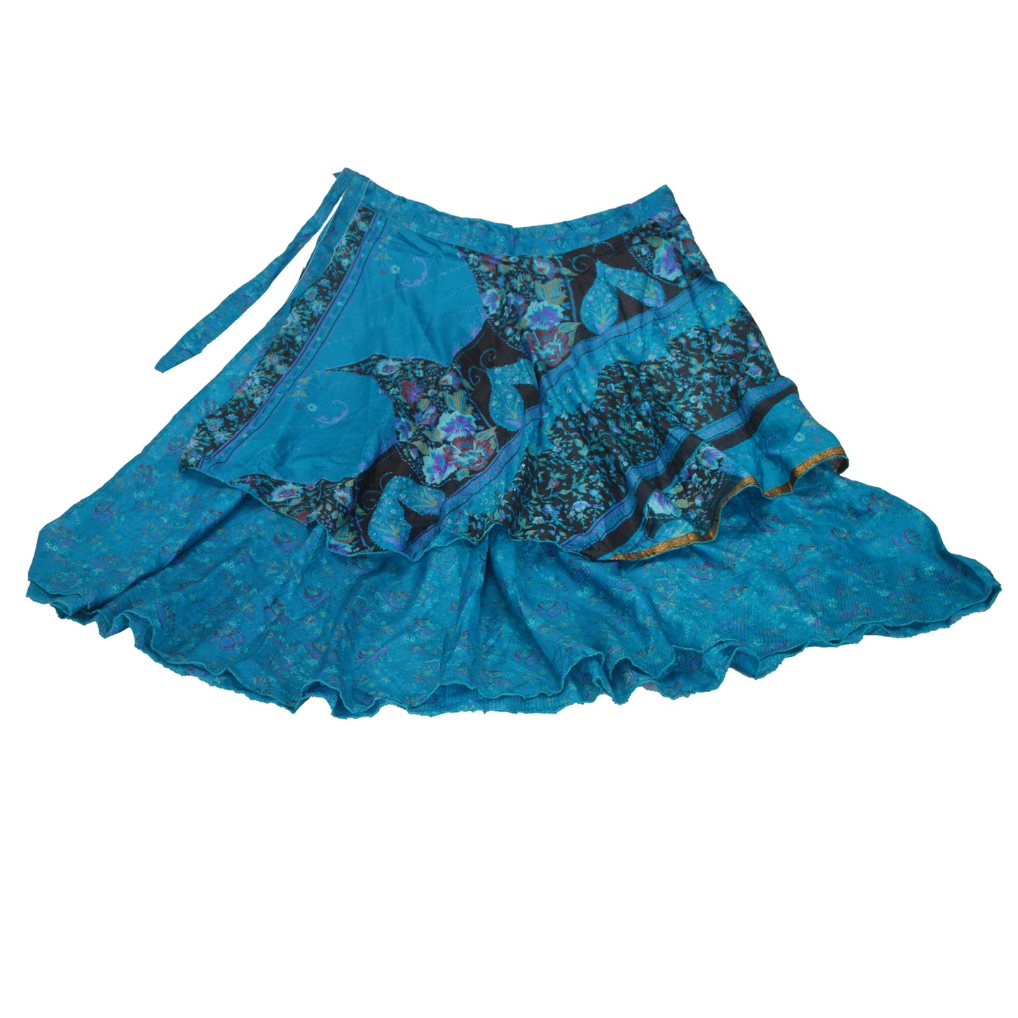 Sanskriti New Pure Silk Sustainable Fabric Women Wraparound Long Skirt Floral Printed Blue