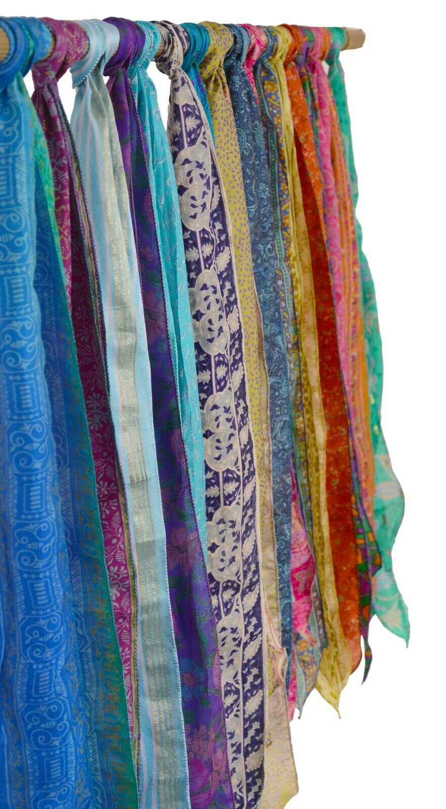 Sanskriti Vintage Recycled Pure Silk Sashes – Head Wrap, Neck Tie, Scarf, Belt – Sustainable Fabric 70" – Set of 10 Pieces