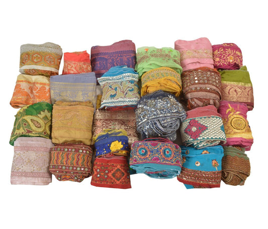 Sanskriti Vintage Assorted Sari/saree Border/trim Antique Handmade 25 YD Sewing Craft Lace LOT