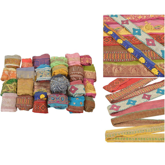 Sanskriti Vintage 1 YD Assorterede Sari Kanter Antikke Håndlavede Kanter Syarbejde Blonder
