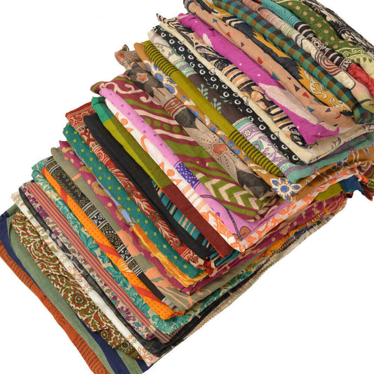Sanskriti Vintage 40 Piece Pure Cotton Saree Upholstery Fabric Bundle by the Yard for Craft Supplies and Dressmaking