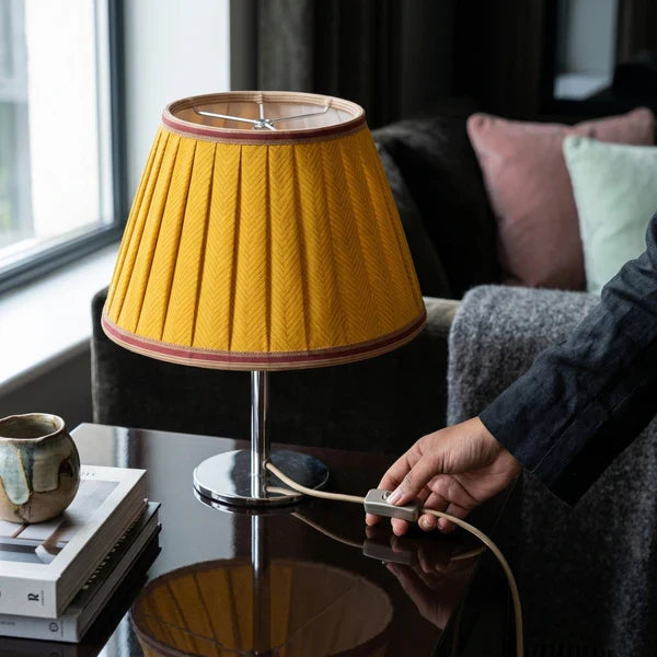 Peach handmade lampshade made from upcycled vintage Indian saree fabric