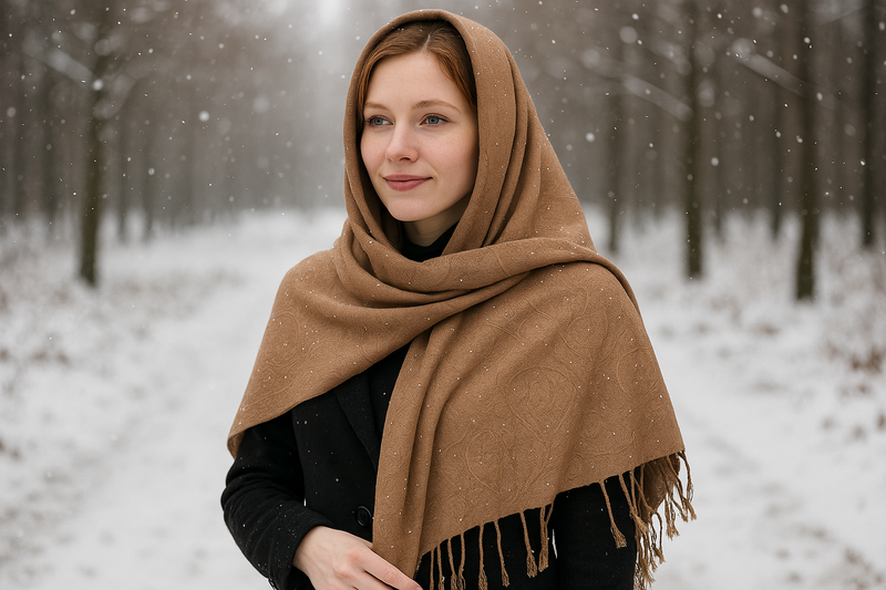 Sanskriti Vintage New Brown Viscose Sauroski Shawl Woven Work Long Stole Soft Scarf