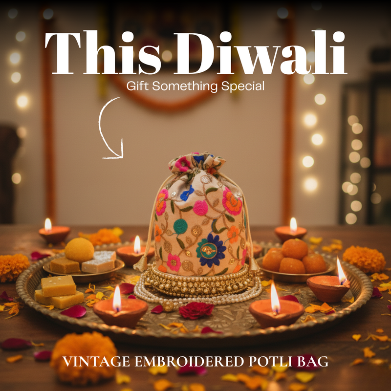 Sanskriti Vintage Handmade Potli Bag – Vintage Pearl Beaded Embroidered Purse, Indian Wedding Clutch, Diwali Gift Bag, Ethnic Drawstring Bag