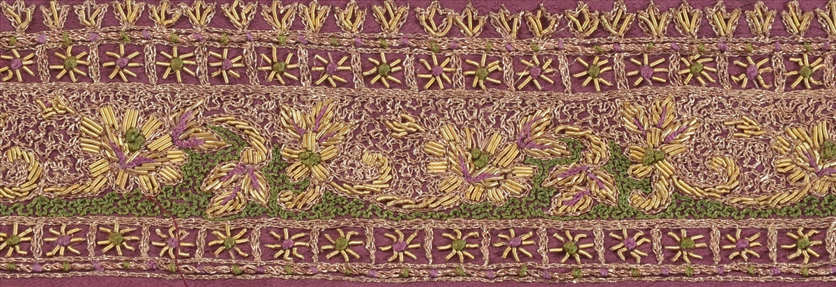 SANSKRITI VINTAGE Border Hand Beaded Craft Trims Interior Lace 1 Yard Pink