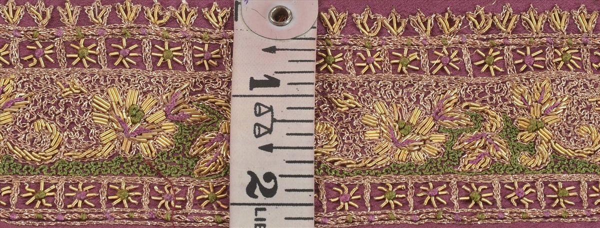 SANSKRITI VINTAGE Border Hand Beaded Craft Trims Interior Lace 1 Yard Pink