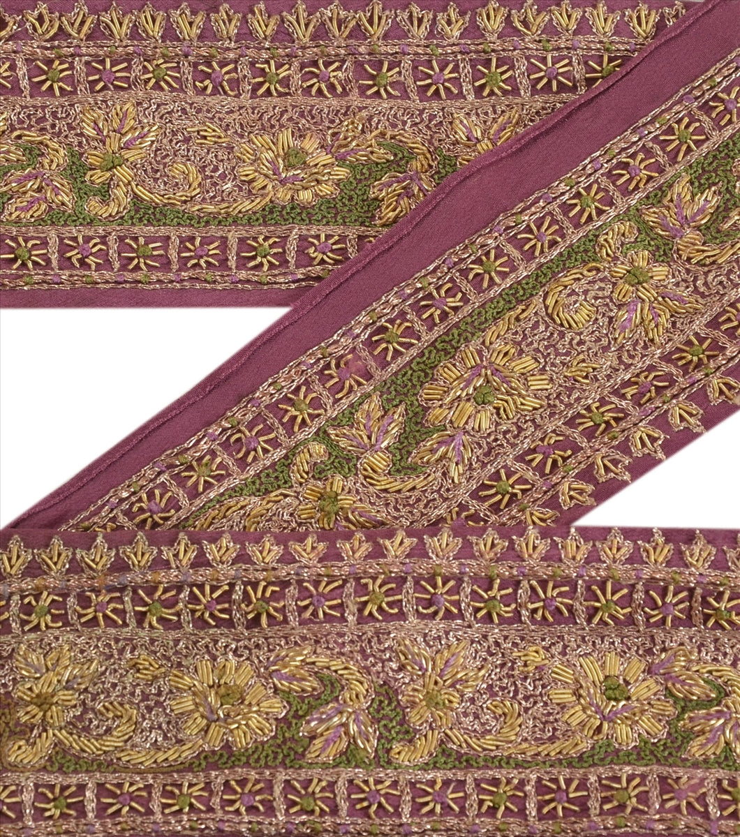 SANSKRITI VINTAGE Border Hand Beaded Craft Trims Interior Lace 1 Yard Pink