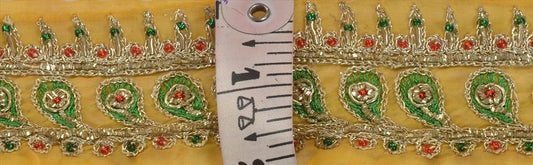 Sanskriti Vintage Saree Border Hand Beaded Indian Craft Decor Trims 1 YD Saffron