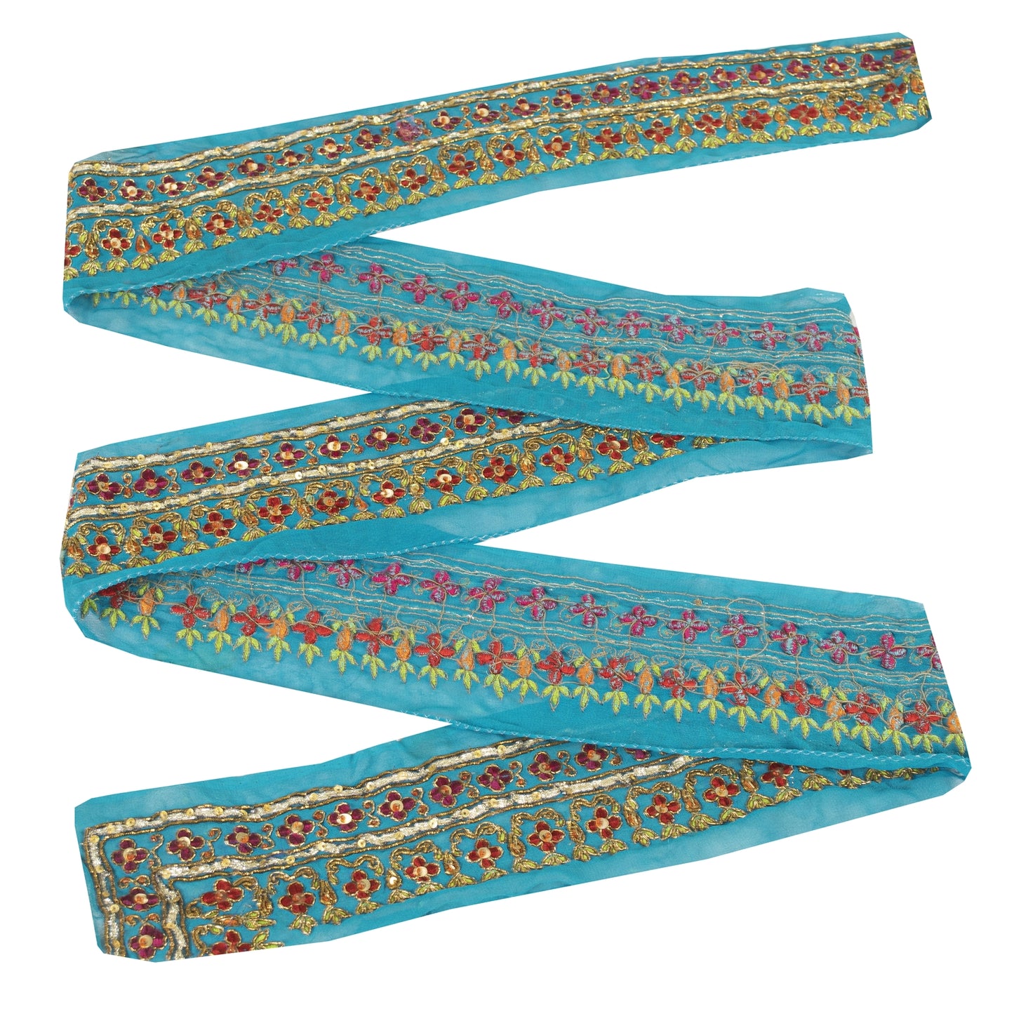 Sanskriti Vintage Saree Border Hand Beaded Craft Patch Work Trims Lace 1 YD Blue