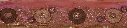 Sanskriti Vintage Saree Border Hand Beaded Indian Craft Trims Lace 1 Yard Pink