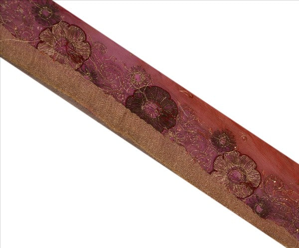 Sanskriti Vintage Saree Border Hand Beaded Indian Craft Trims Lace 1 Yard Pink