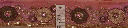 Sanskriti Vintage Saree Border Hand Beaded Indian Craft Trims Lace 1 Yard Pink