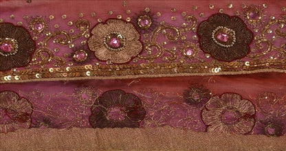 Sanskriti Vintage Saree Border Hand Beaded Indian Craft Trims Lace 1 Yard Pink