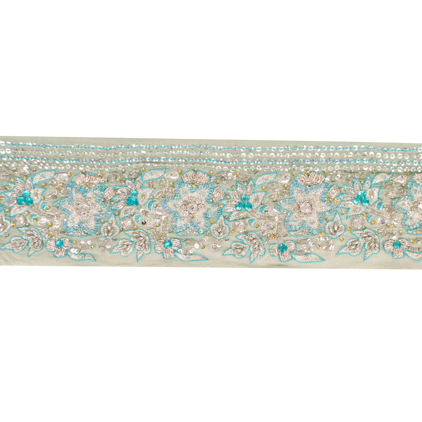 Sanskriti Vintage Craft Trims Lace Saree 1YD Border Green Hand Beaded Zardozi