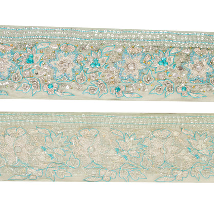 Sanskriti Vintage Craft Trims Lace Saree 1YD Border Green Hand Beaded Zardozi
