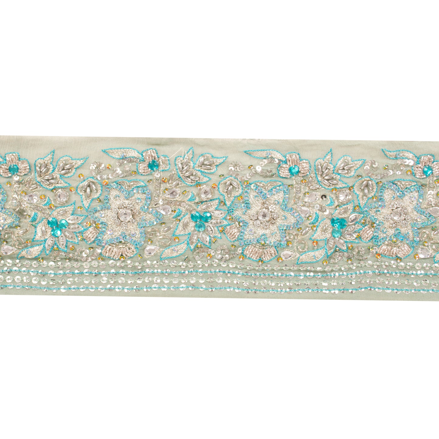 Sanskriti Vintage Craft Trims Lace Saree 1YD Border Green Hand Beaded Zardozi