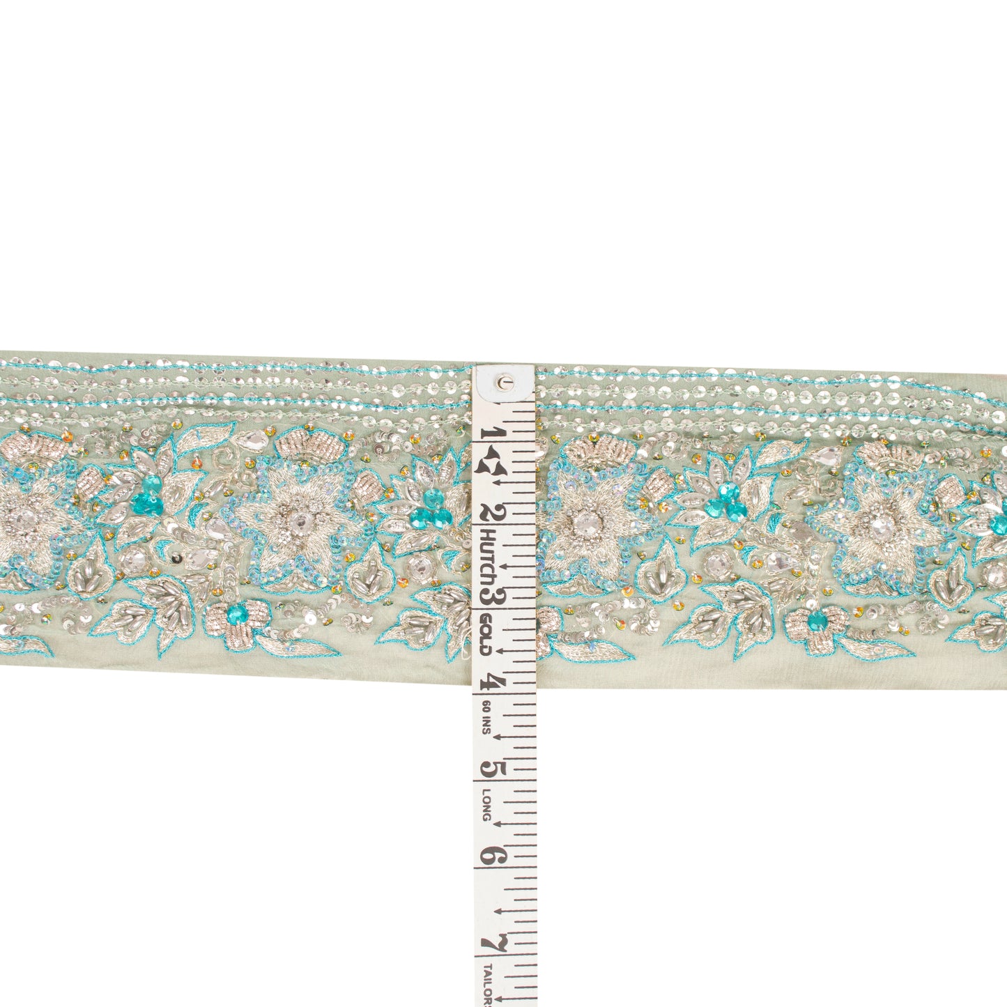 Sanskriti Vintage Craft Trims Lace Saree 1YD Border Green Hand Beaded Zardozi