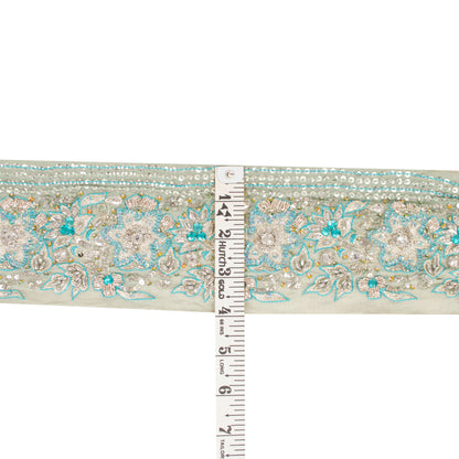 Sanskriti Vintage Craft Trims Lace Saree 1YD Border Green Hand Beaded Zardozi