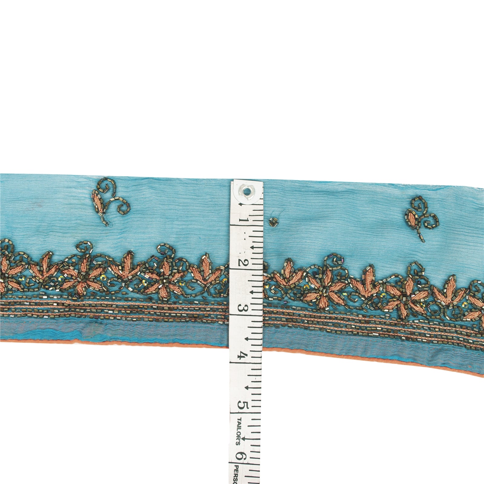 Sanskriti Vintage Sarees Border Blue Hand Beaded Sequins Indian Craft Saree Trims Lace 1 Yard 3.7W Chiffon Silk Ribbon