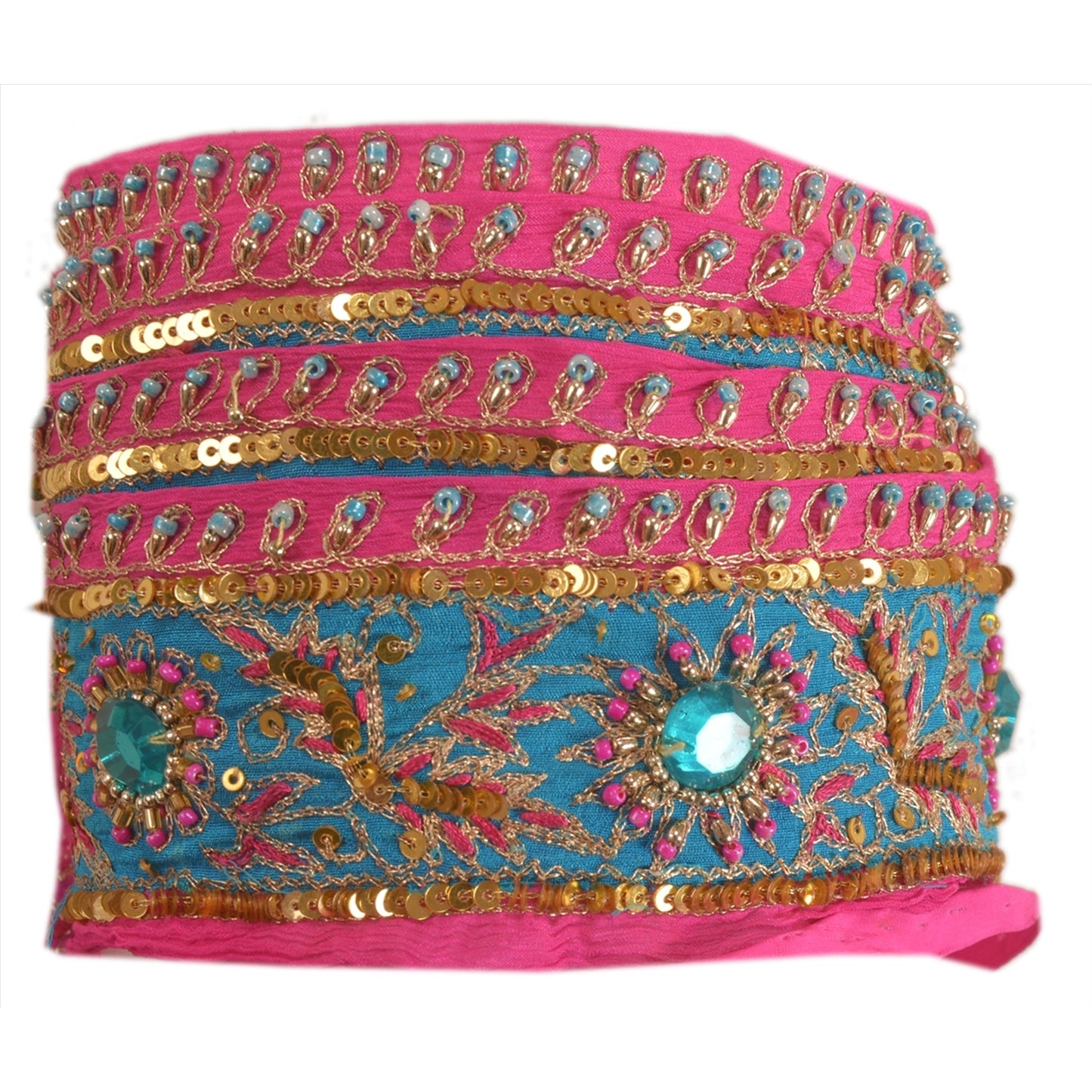 Sanskriti Vintage Saree Border Hand Beaded Indian Zari Craft Trims Lace 1Yd Pink
