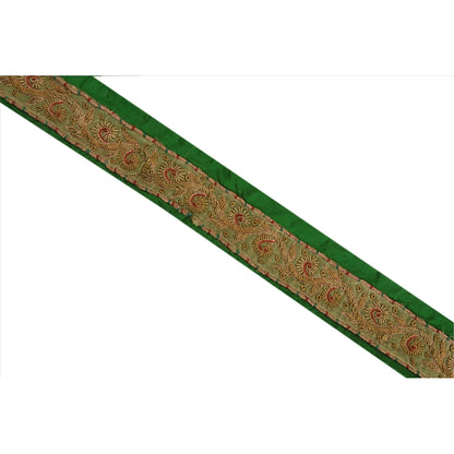 Sanskriti Vintage Saree Border Hand Beaded Zardozi Craft Trims 1 Yard Green Lace