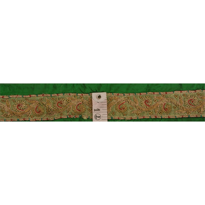 Sanskriti Vintage Saree Border Hand Beaded Zardozi Craft Trims 1 Yard Green Lace