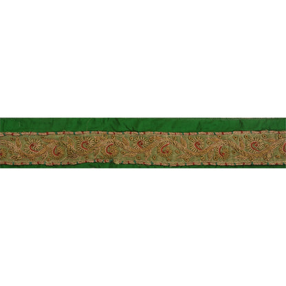 Sanskriti Vintage Saree Border Hand Beaded Zardozi Craft Trims 1 Yard Green Lace