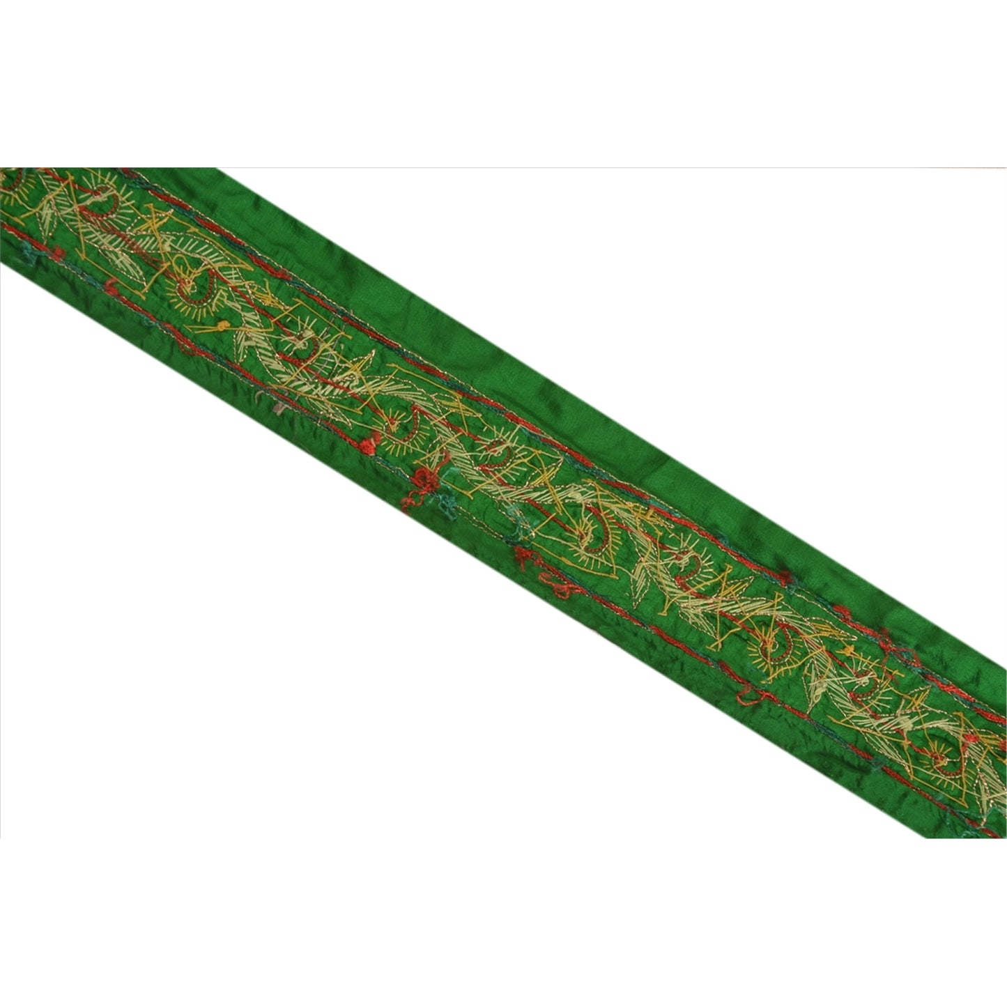 Sanskriti Vintage Saree Border Hand Beaded Zardozi Craft Trims 1 Yard Green Lace