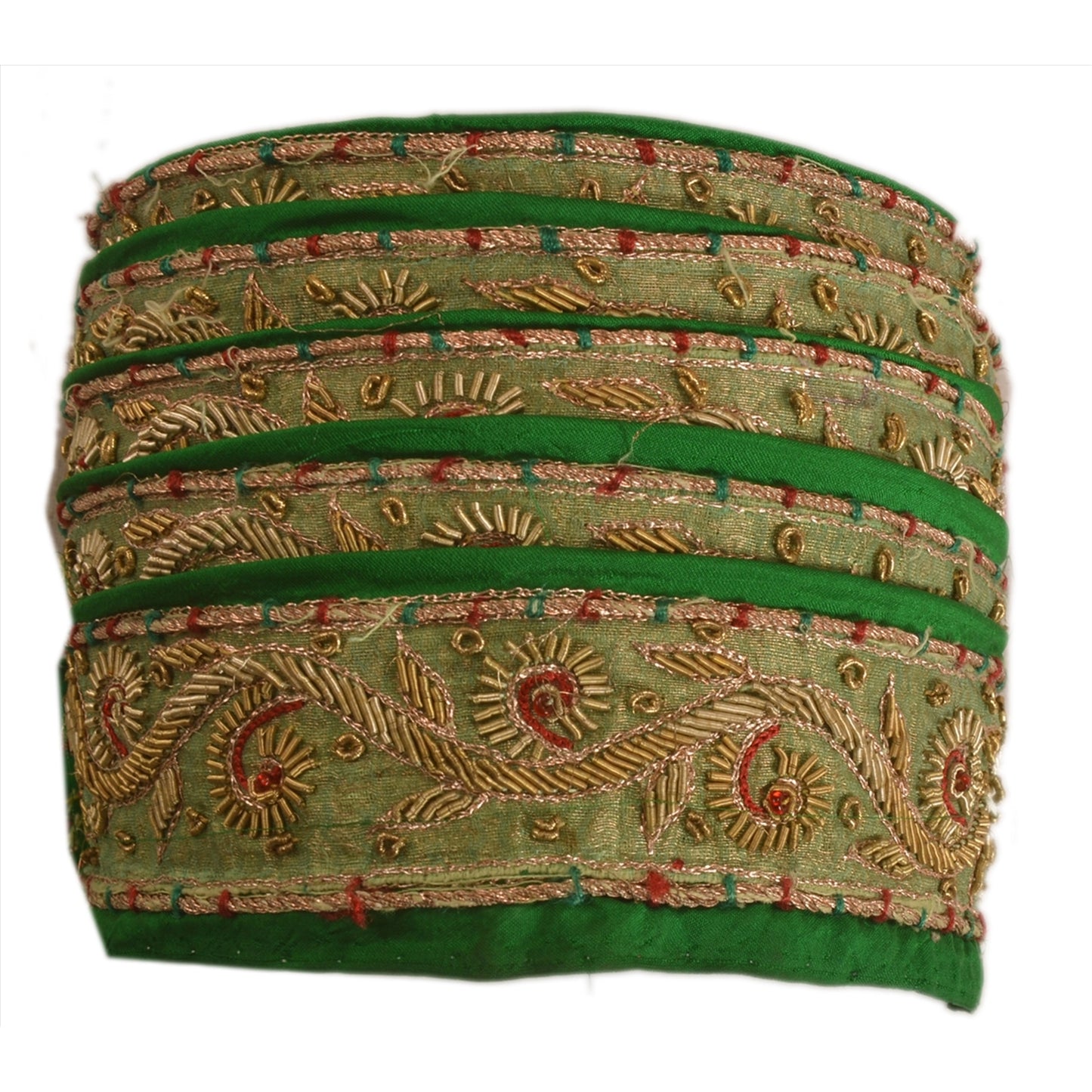 Sanskriti Vintage Saree Border Hand Beaded Zardozi Craft Trims 1 Yard Green Lace
