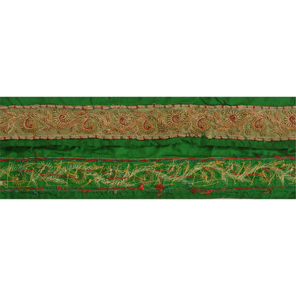 Sanskriti Vintage Saree Border Hand Beaded Zardozi Craft Trims 1 Yard Green Lace