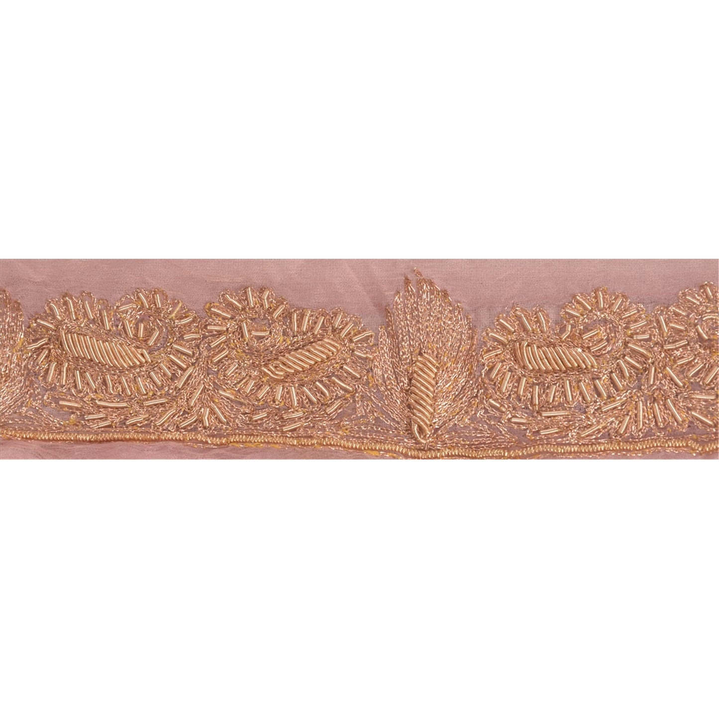 Sanskriti Vintage Saree Border Hand Embroidered Dabka Trims Lace 1 Yard Pink