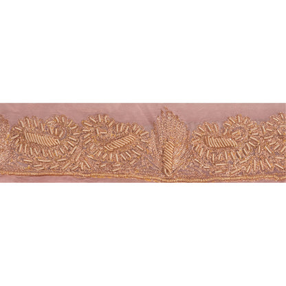 Sanskriti Vintage Saree Border Hand Embroidered Dabka Trims Lace 1 Yard Pink