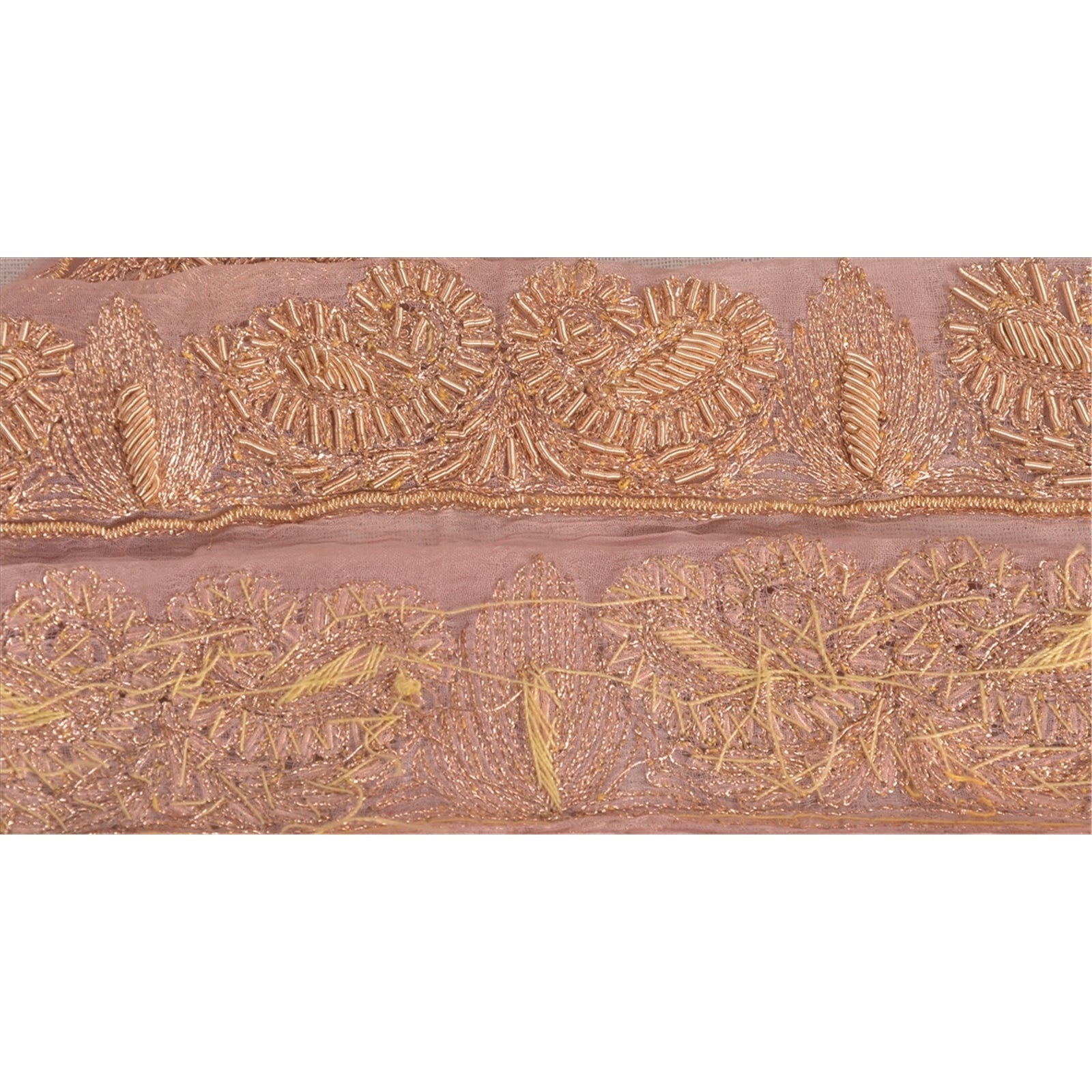 Sanskriti Vintage Saree Border Hand Embroidered Dabka Trims Lace 1 Yard Pink