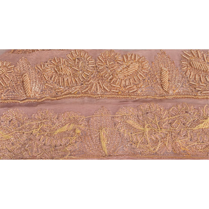 Sanskriti Vintage Saree Border Hand Embroidered Dabka Trims Lace 1 Yard Pink