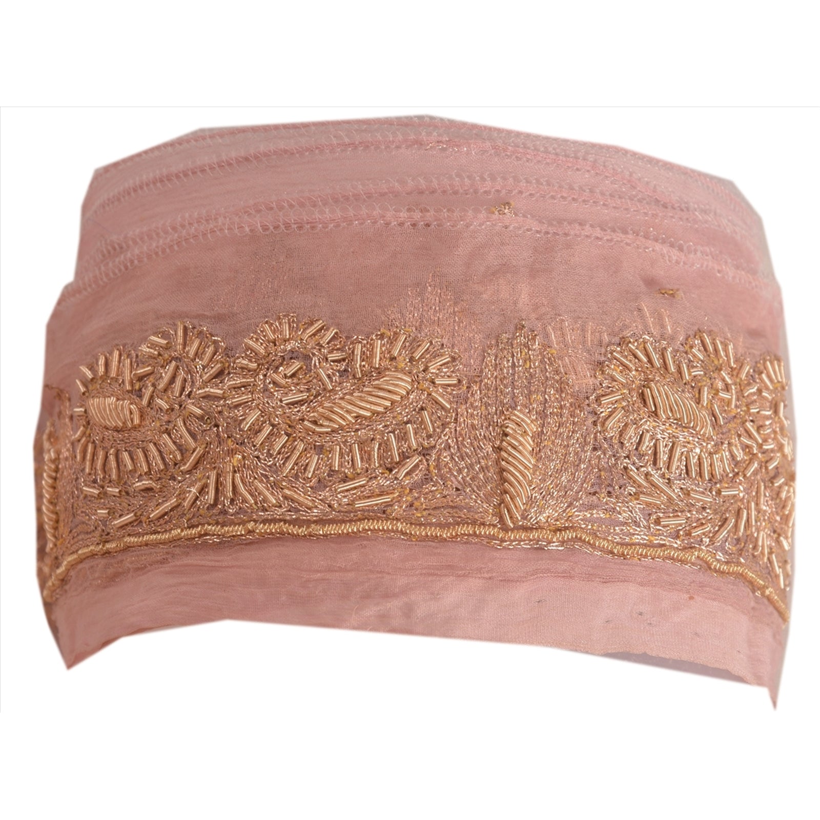 Sanskriti Vintage Saree Border Hand Embroidered Dabka Trims Lace 1 Yard Pink