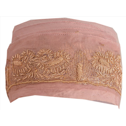Sanskriti Vintage Saree Border Hand Embroidered Dabka Trims Lace 1 Yard Pink