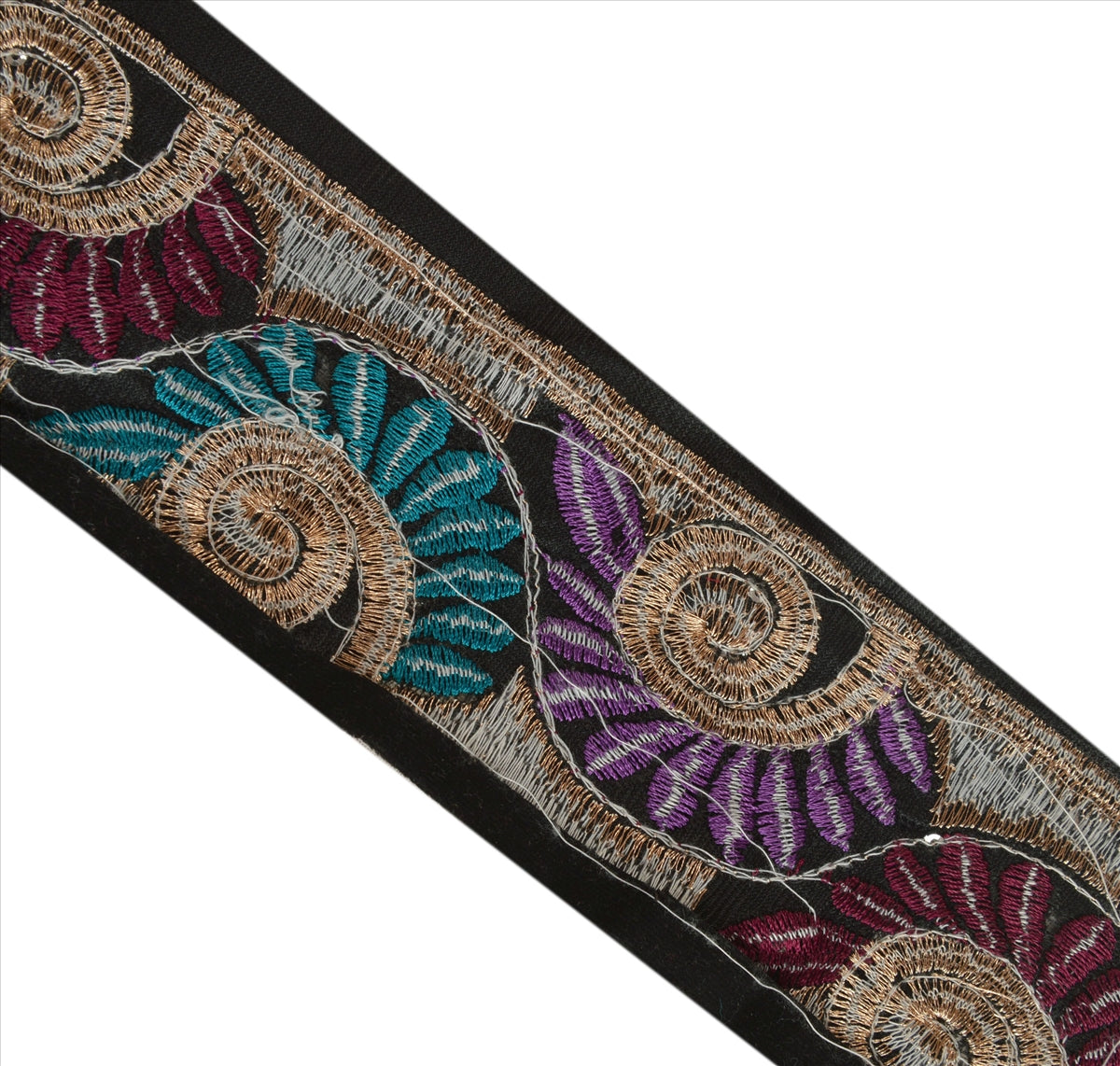 Sanskriti Vintage Saree Border Embroidered Indian Craft Trims Lace 1 Yard Black