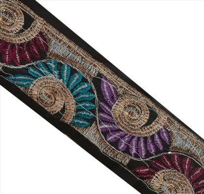 Sanskriti Vintage Saree Border Embroidered Indian Craft Trims Lace 1 Yard Black